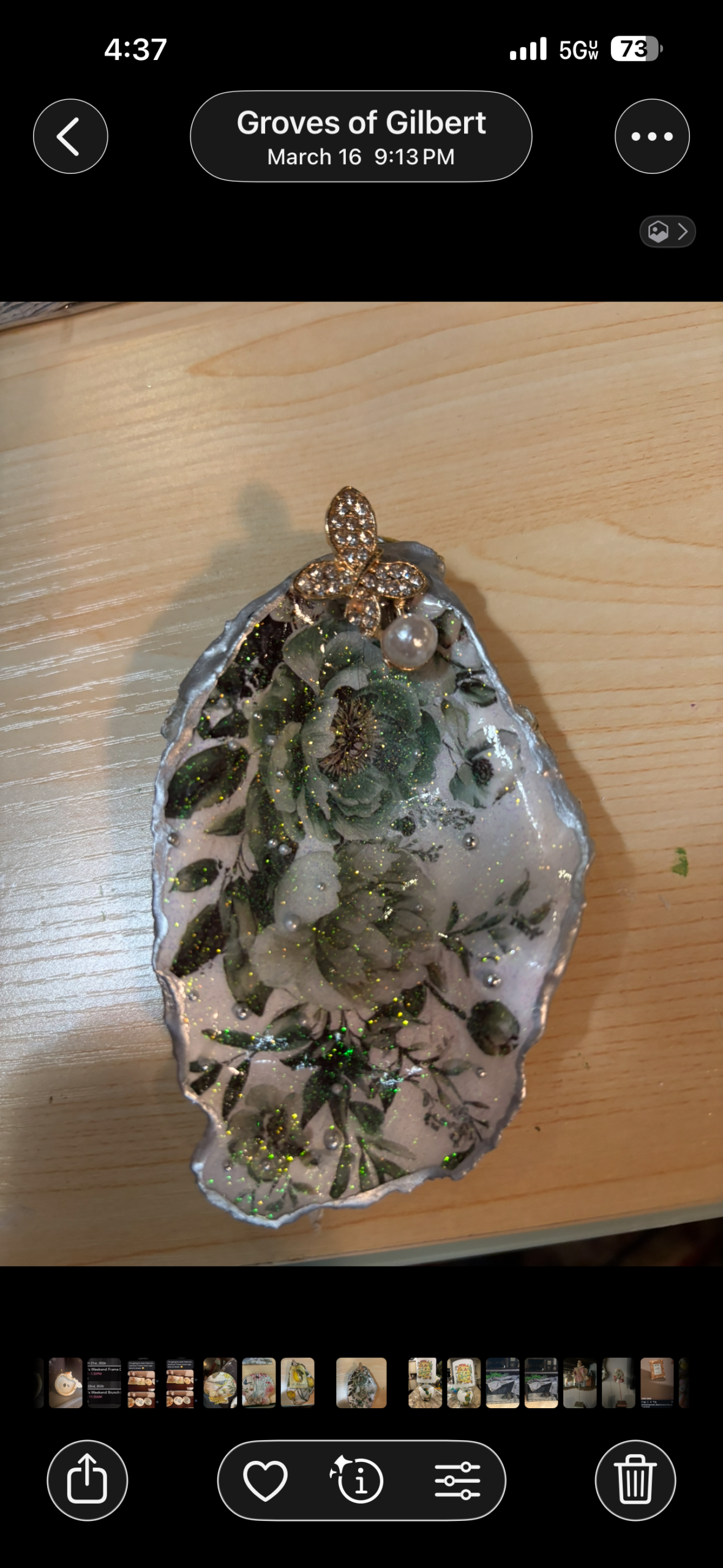 Handcrafted chess piece with delicate green florals and gold detailing