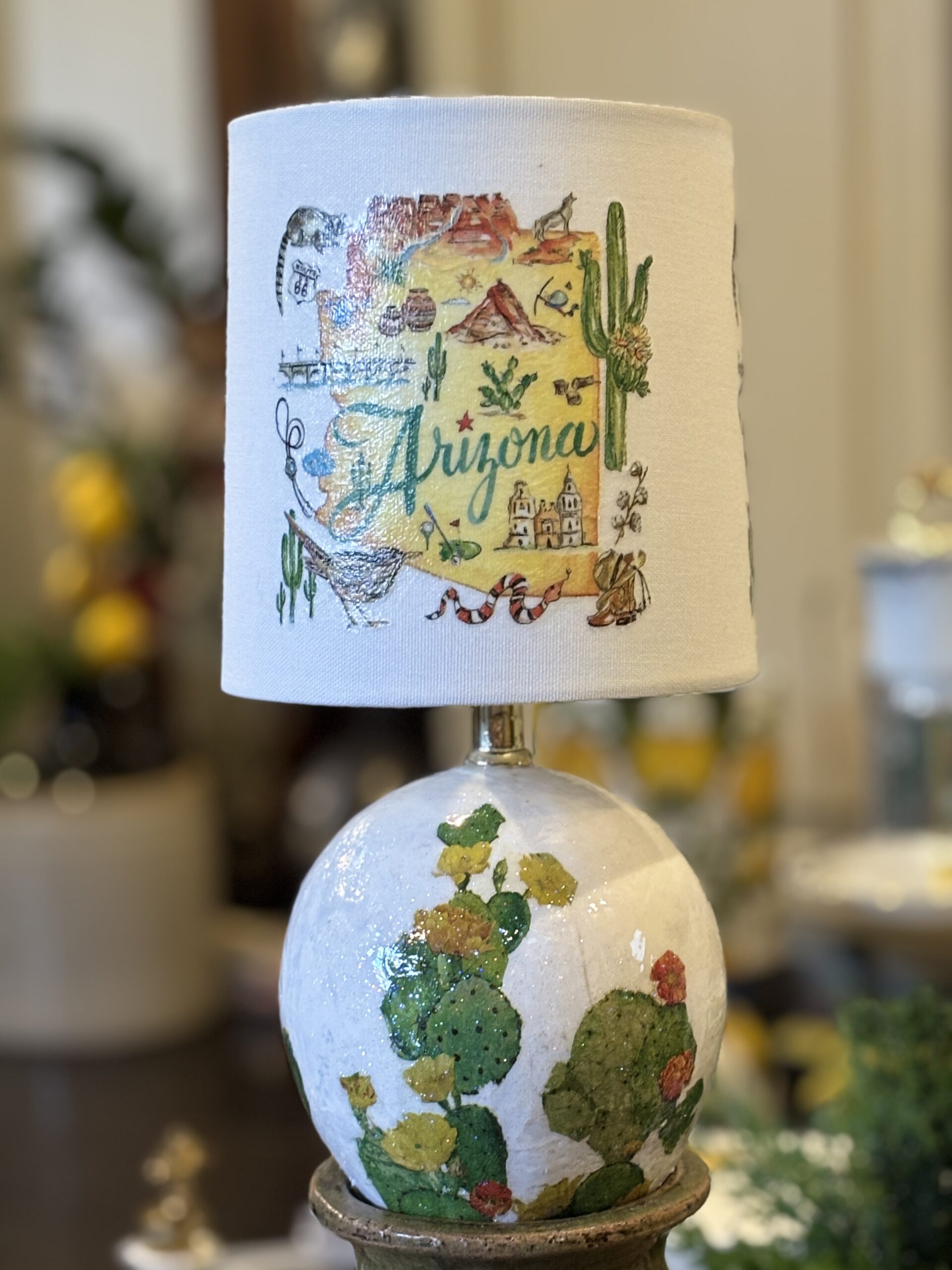 Hand-decoupaged Arizona desert table lamp